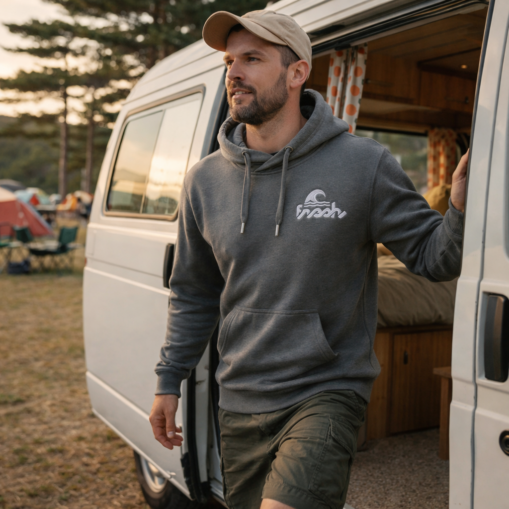 Camper Cross-Neck Hoodie - Dünenrauch