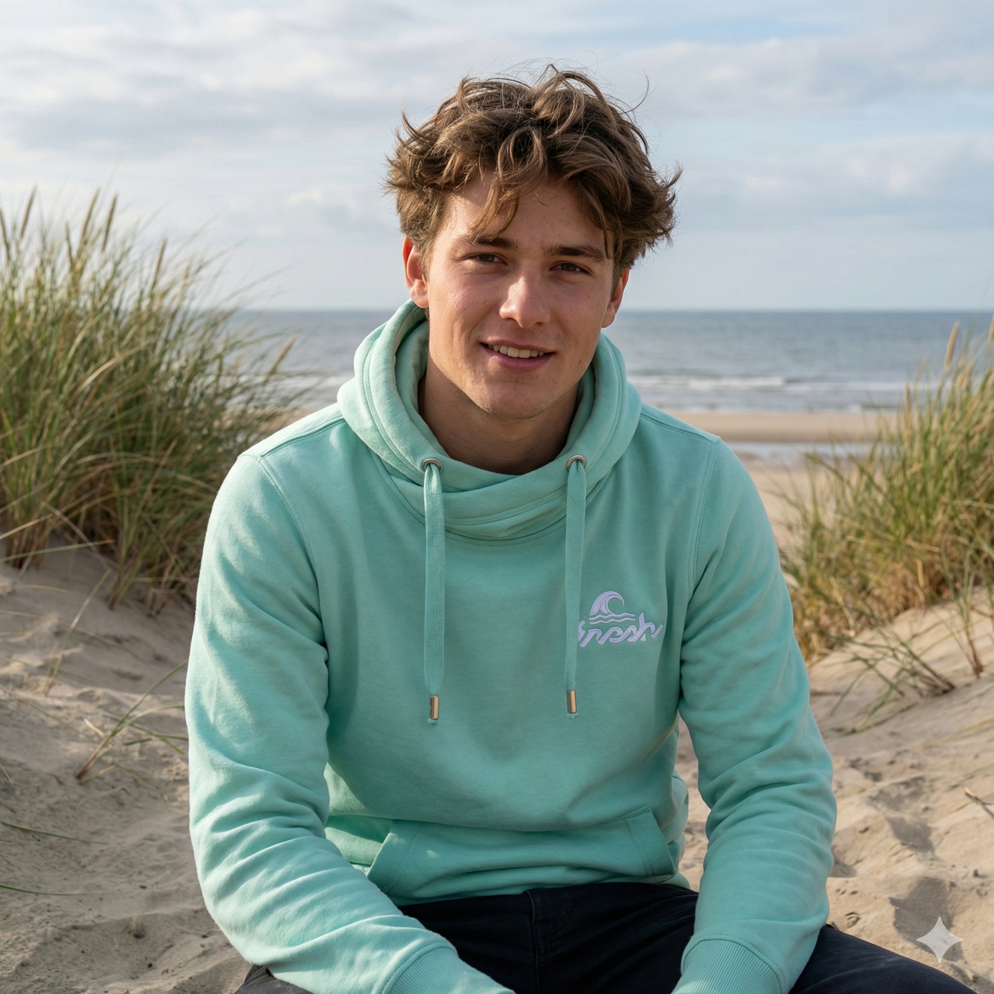 Cross-Neck Hoodie - Lagune