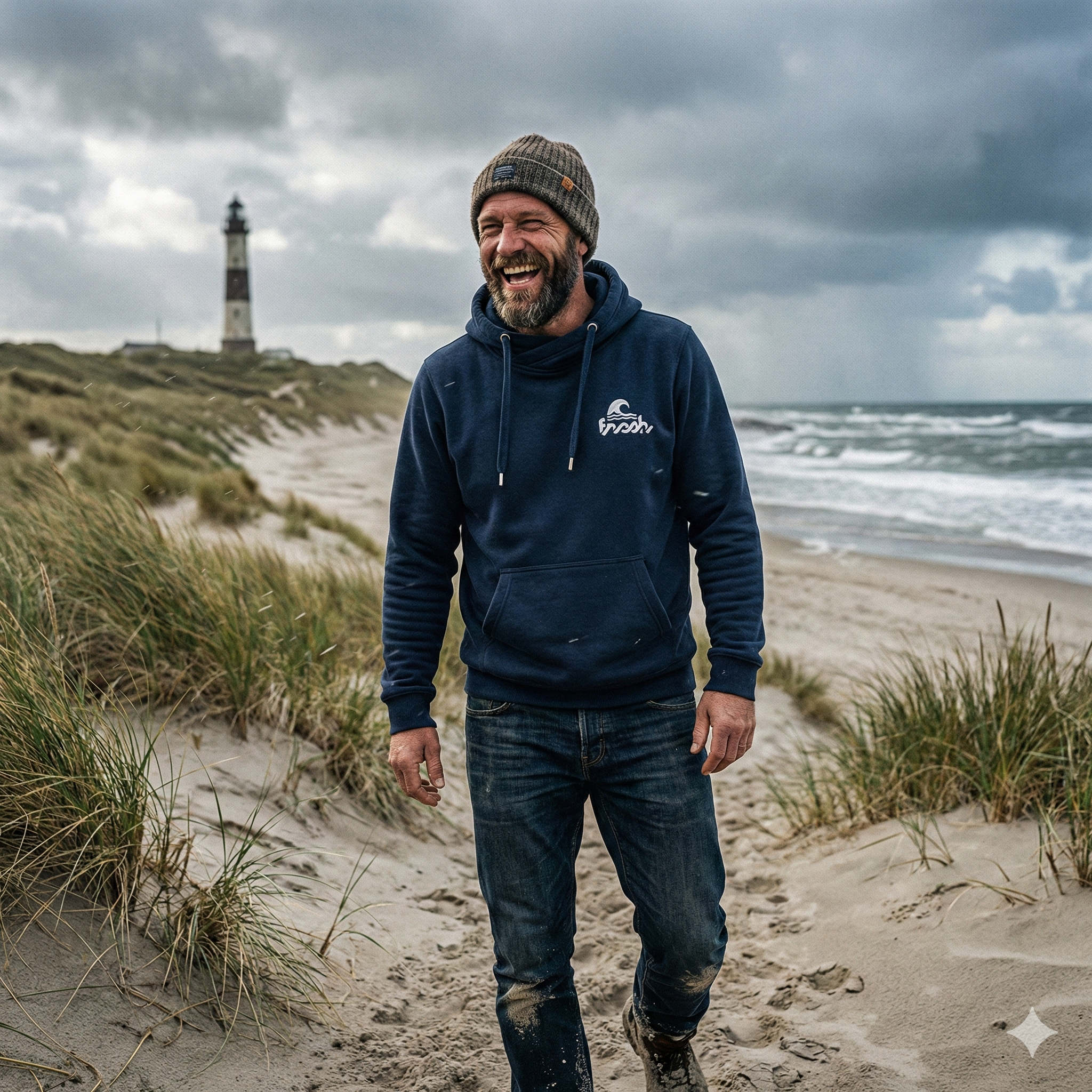 Cross-Neck Hoodie - Lotsenblau