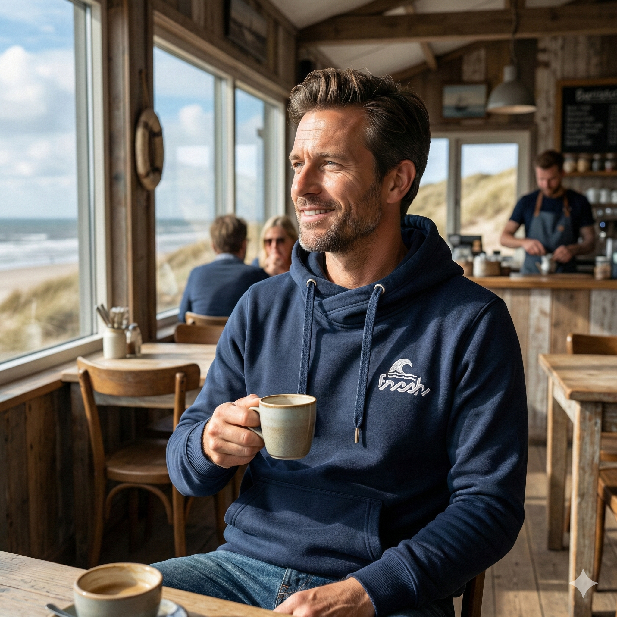 Cross-Neck Hoodie - Lotsenblau